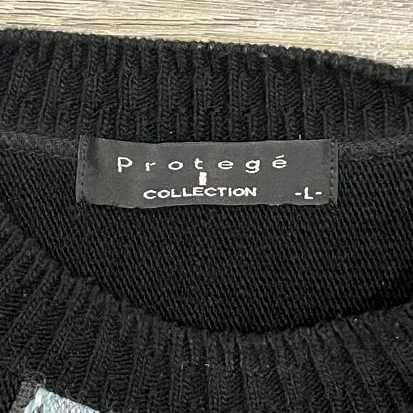 Vintage 90s Protege Coogi-Style Black Blue Green 3D Sweater Made in USA Large - Picture 3 of 5